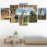 SIGNWIN 5 Panel Canvas Wall Art Modern Art Animals Dramatic Giraffe Lion Multicolor Photography Southwest for Home Decorations Ready to Hang - 60