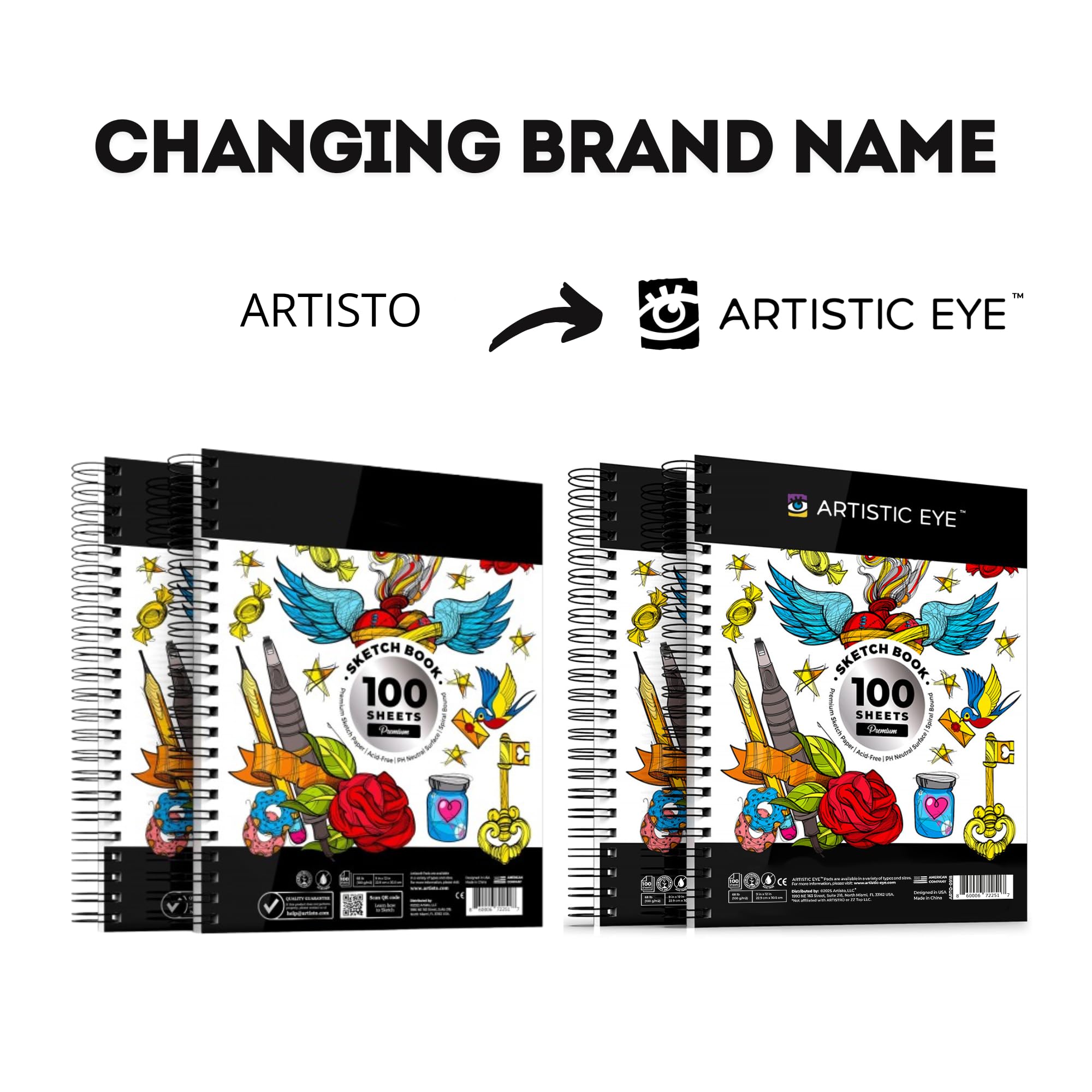 ARTISTIC EYE 9x12 Premium Sketch Book Set, 100 Sheets, Spiral Bound, 68lb (100gsm), Acid-Free Drawing Paper, Ideal for Kids, Teens & Adults (Set of 2)