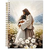 Qabliqo Jesus Christian Spiral Notebooks, Christian Gift Journal for Women, Daisy Flower Field Jesus Hugging Journals for Woman, Religious Notebook for Note Taking, 5.5x8.3 Inch