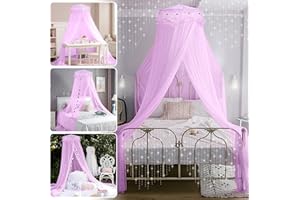 Jeteventy Bed Canopy for Girls, Princess Bed Curtain Net for Single to King Size,Bedroom Decoration of Round Lace Dome with Stainless Steel Hook,Quick Easy Installation (Purple)