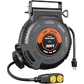 DEWENWILS 20Amp Retractable Extension Cord Reel,10AWG SJTW Industrial Cable | 2500W Heavy Duty Power Cord Reel, 4 Grounded Outlets, 180&deg; Swivel Bracket for Garage Workshop Construction Site, ETL Listed