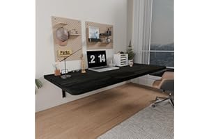 IAE Floating Wall Mounted Folding Table Desk with Pine Wood,48" x 22" Folding Workbench,Fold Down Wall Mounted Foldable Desk with Shelf Brackets,Laundry Table for Home,Dining,Office,Kitchen,Black