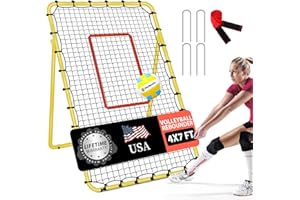 OLYBEAKA Adjustable Volleyball Rebounder Net 7x4 ft with PU Volleyball and Stakes - Bounce Back Training Equipment for Practicing Volleying, Bumping, Spiking, Easy Set Up & Steady for Multi Sports
