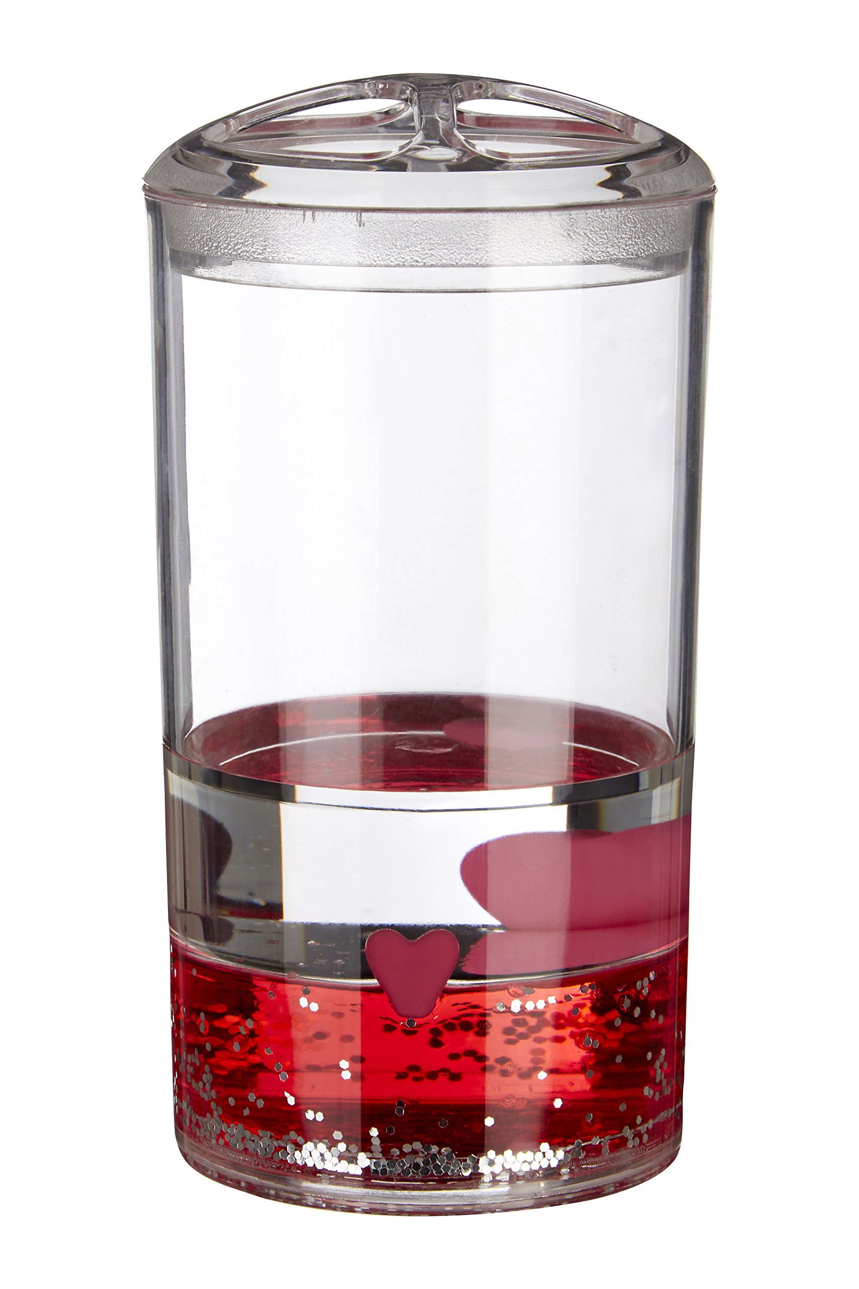 Premier Housewares Acrylic Toothbrush Holder with Floating Hearts, Clear/Red, 7 x 7 x 13 cm