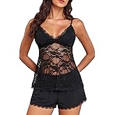 YYA Sexy Lace Pajamas for Women Set Pajama Short Set Cami&Shorts V Neck Night Lingerie Sleepwear, S-XXL