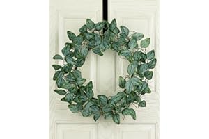 24" Spring Wreaths for Front Door - Artificial Green Eucalyptus with Natural Sage Green Leave, Hand Wrapped Metal Branches Ba