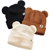 FURTALK Baby Beanie with Bear Ear Warm Knit Winter Hat for Infant Toddlers | Soft Premium Acrylic Fabric, Skin-Friendly, Double-Knit Warmth for Ears, Adorable Bear Ear Design, Grow-with-Me 2 Sizes