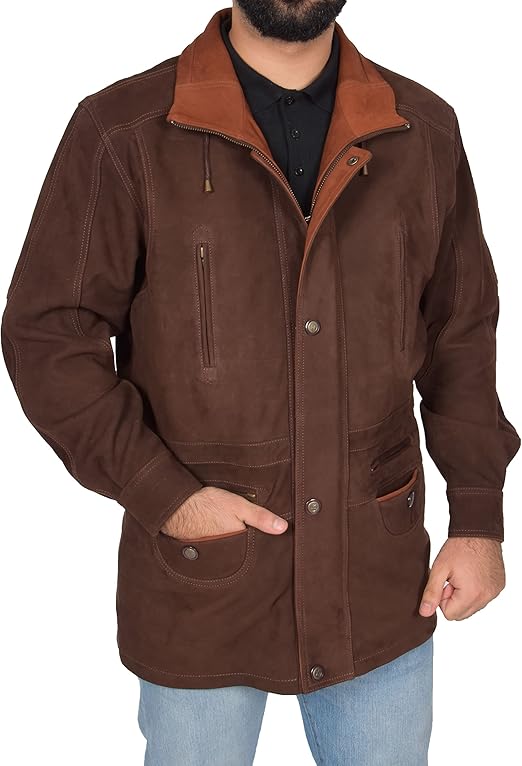 Mens Leather Parka Car Coat Classic Overcoat Mid Length Jacket Jason Brown Nubuck Amazon.co.uk