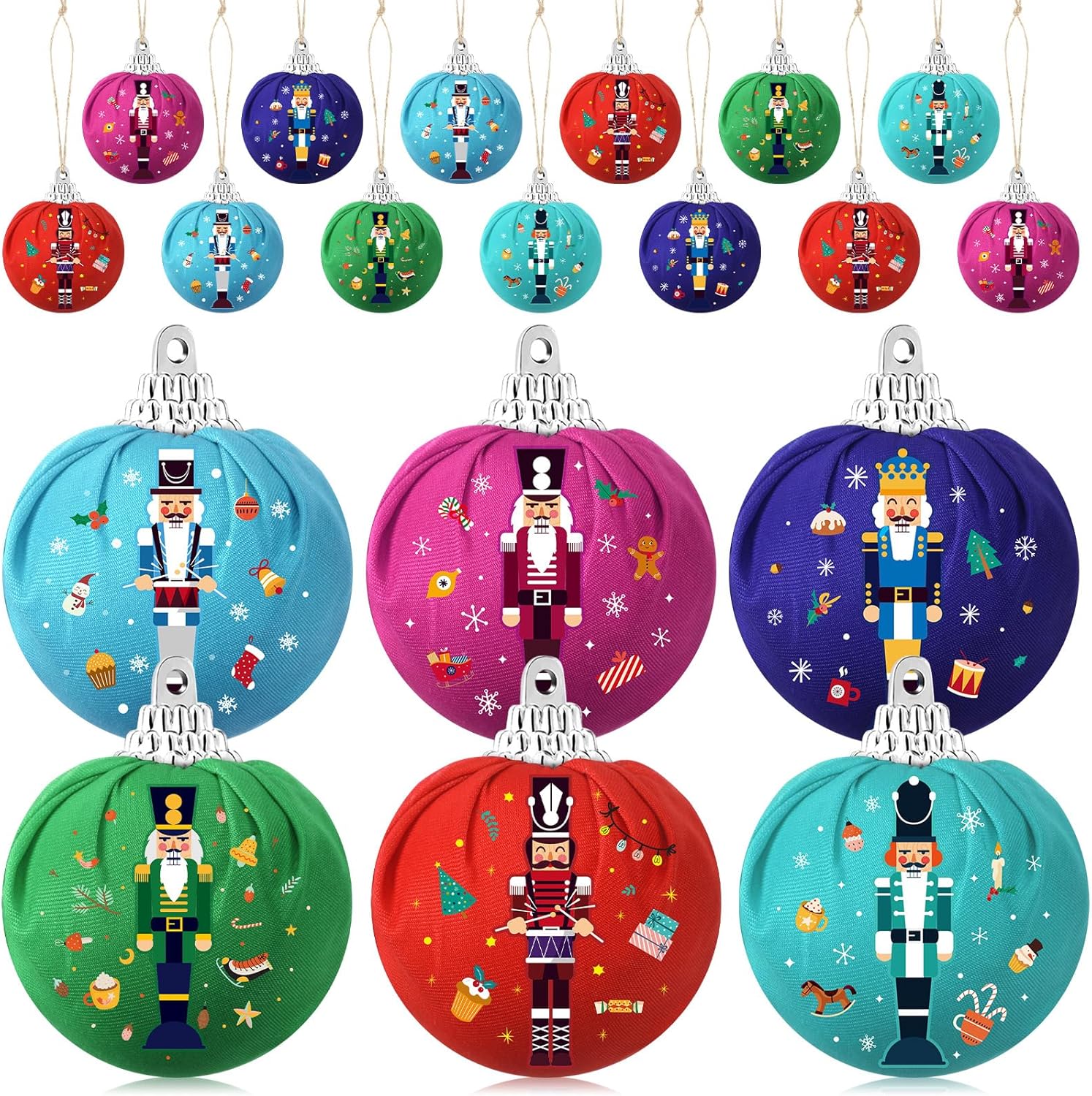 Nutcrackers - 12 Pieces Christmas Nutcracker Ball Ornament Nutcracker Design Ball Ornament Nutcracker Hanging Fabric Wrapped Ball Ornament Wrapped Christmas Balls Kit for Christmas Decoration