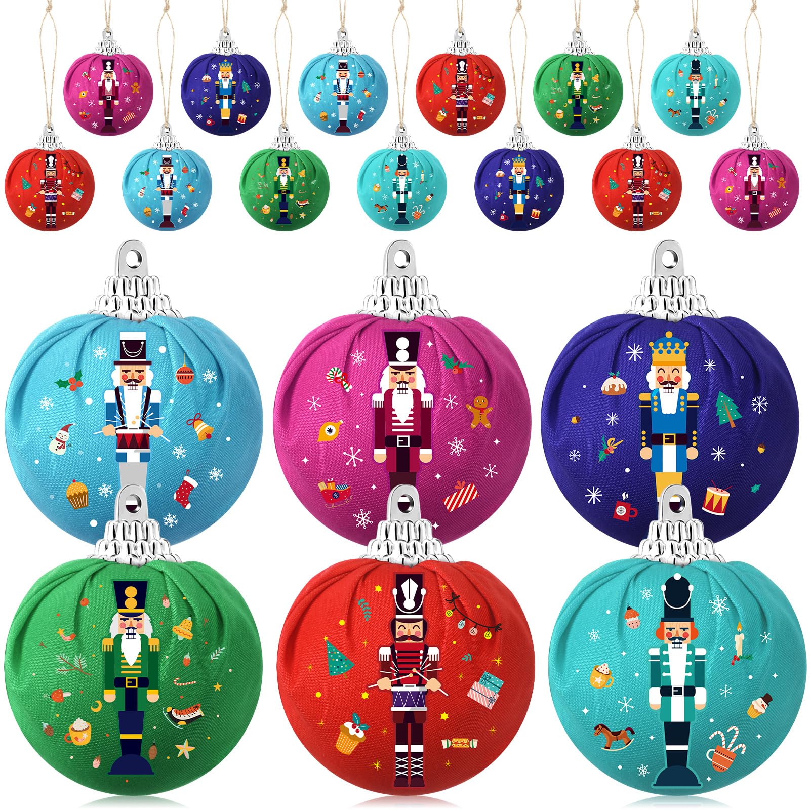 Photo 1 of 12 Pieces Christmas Nutcracker Ball Ornament Nutcracker Ball Ornament Nutcrackers Hanging Fabric Wrapped Balls Ornaments Wrapped Xmas Balls Kit for Christmas Tree Decoration(Cute)