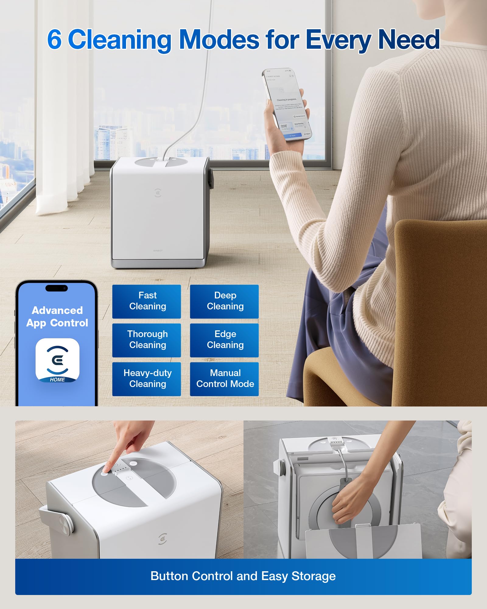 ECOVACS WINBOT W2 PRO Omni Robot Limpiacristales Portátil con Estación Multifuncional, Carga Mientras Trabaja, Limpieza Inteligente con Pulverizador de Agua de Triple Boquilla, Protección de 12 Niveles