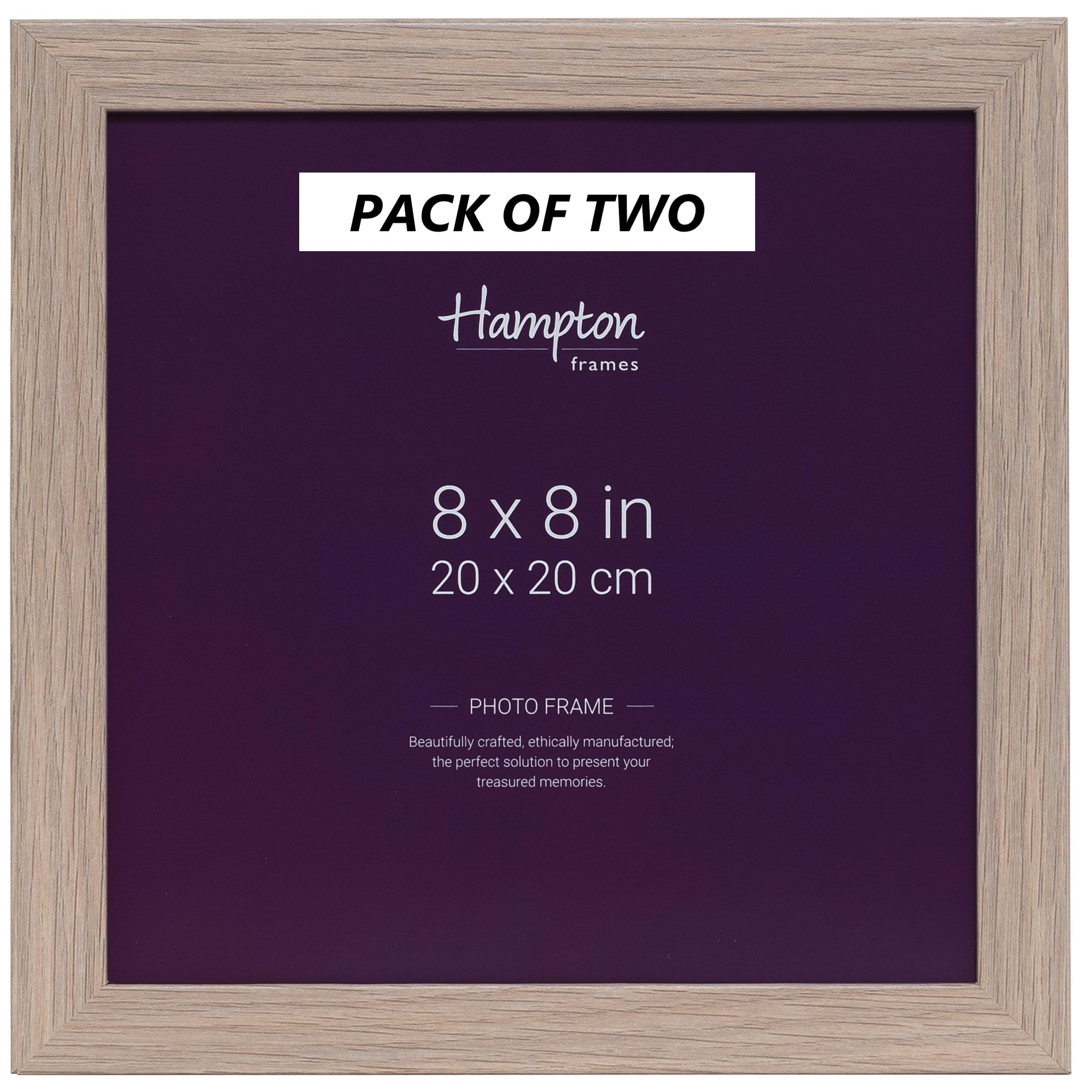 Hampton Frames SORBONNE 8x8 (20x20cm) Pack of 2 Oak Effect Picture Frame Acrylic (Non-Glass) SOR88NGX-2PK
