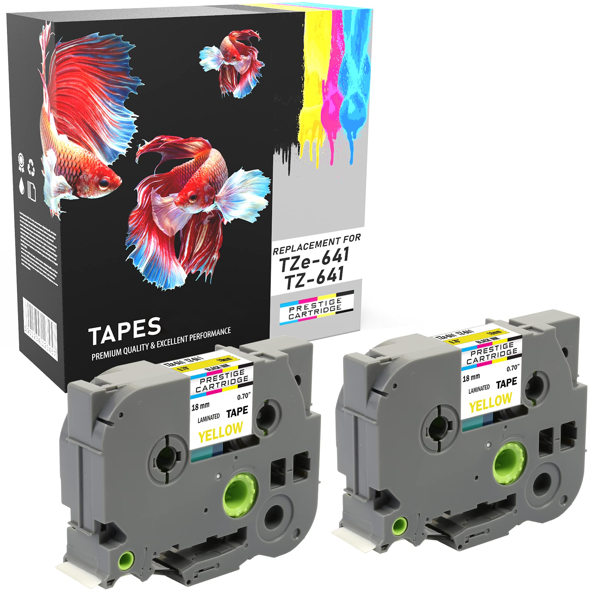 2 Compatible TZe-641 TZ-641 Black on Yellow 18mm x 8m Label Tapes for Brother P-Touch PT-2030VP 2430PC 3600 9600 D400 D400VP D450VP D600VP E300VP E550WVP H300 H500 H500LI P700 P750W Label Makers