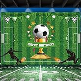DIZHI 5x3ft Soccer Happy Birthday Backdrop Banner - Sports Themed Party Decorations for Boys Kids, Soccer Birthday Party Supplies, Indoor Outdoor Photo Booth Background Wall Hanging Decoration