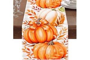 Netnology Pumpkins Leaves Fall Table Runner, White and Gray Buffalo Plaid Thanksgiving Table Runner, Seasonal Farmhouse Indoor Decor Autumn Decorations for Home 13 x 72 Inch