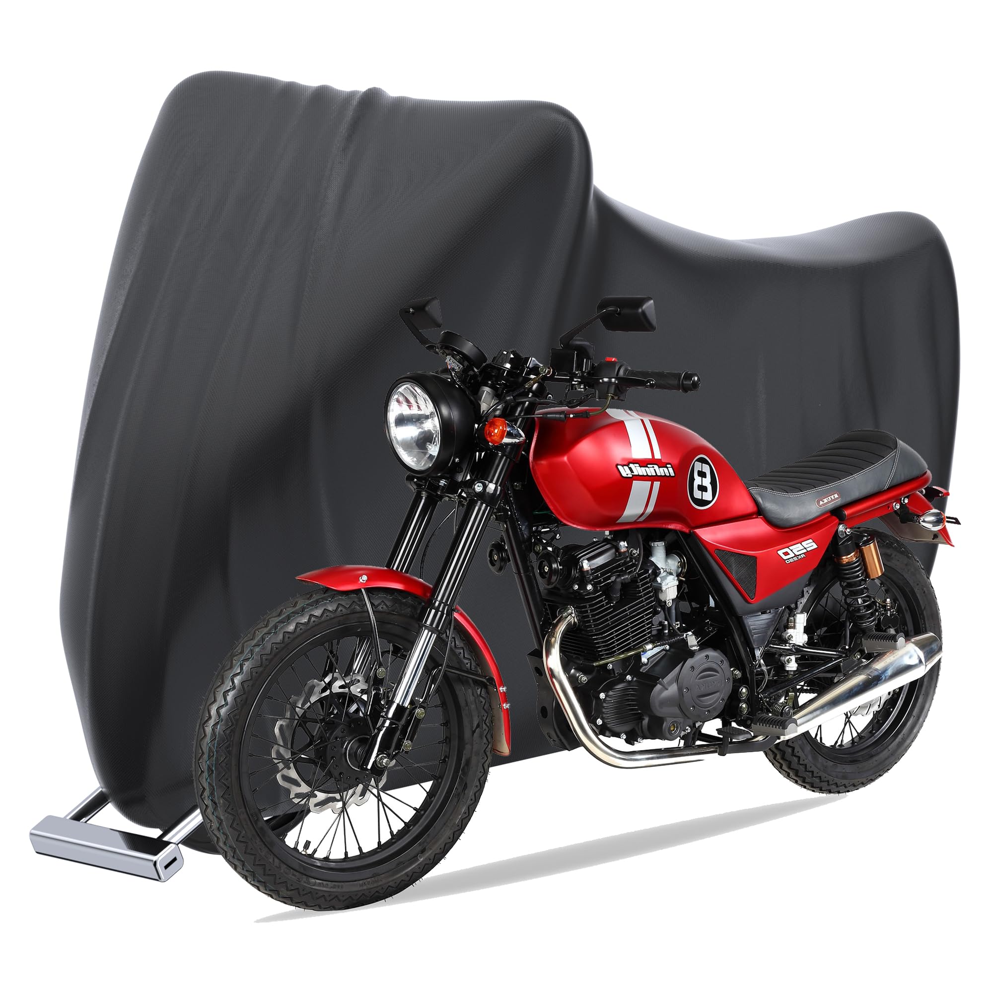 Motorbike Cover,Motorcycle Cover Oxford Waterproof Heavy Duty Durable Anti Dust Rain Large Indoor Outdoor Protection with Lock-holes for Motors,All Season(245 * 105 * 125 cm)