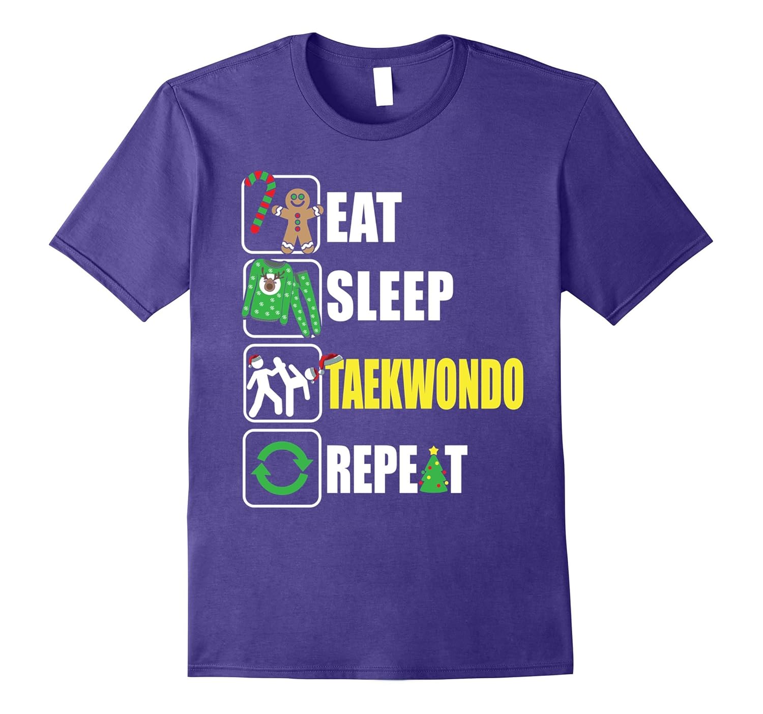 Eat Sleep Taekwondo Repeat Tshirt Funny Merry Xmas Taekwondo-Rose