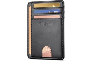 Teskyer Slim Wallet for Men, Minimalist Front Pocket RFID Blocking Leather Wallet Credit Card Holder for Men & Women