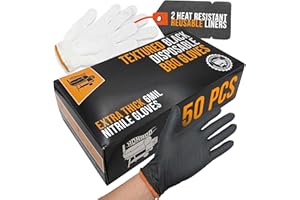 HDMNDD Black Disposable BBQ Grill Gloves Kit - 50 Heavy Duty Textured Grip and 2 Heat Resistant Reusable Liners Meat Pulling