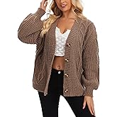 Simlakey Women Oversized Cardigans Sweater 2025 Long Sleeve Cable Knit Sweater Fall Winter Open Front Button Casual Outwear