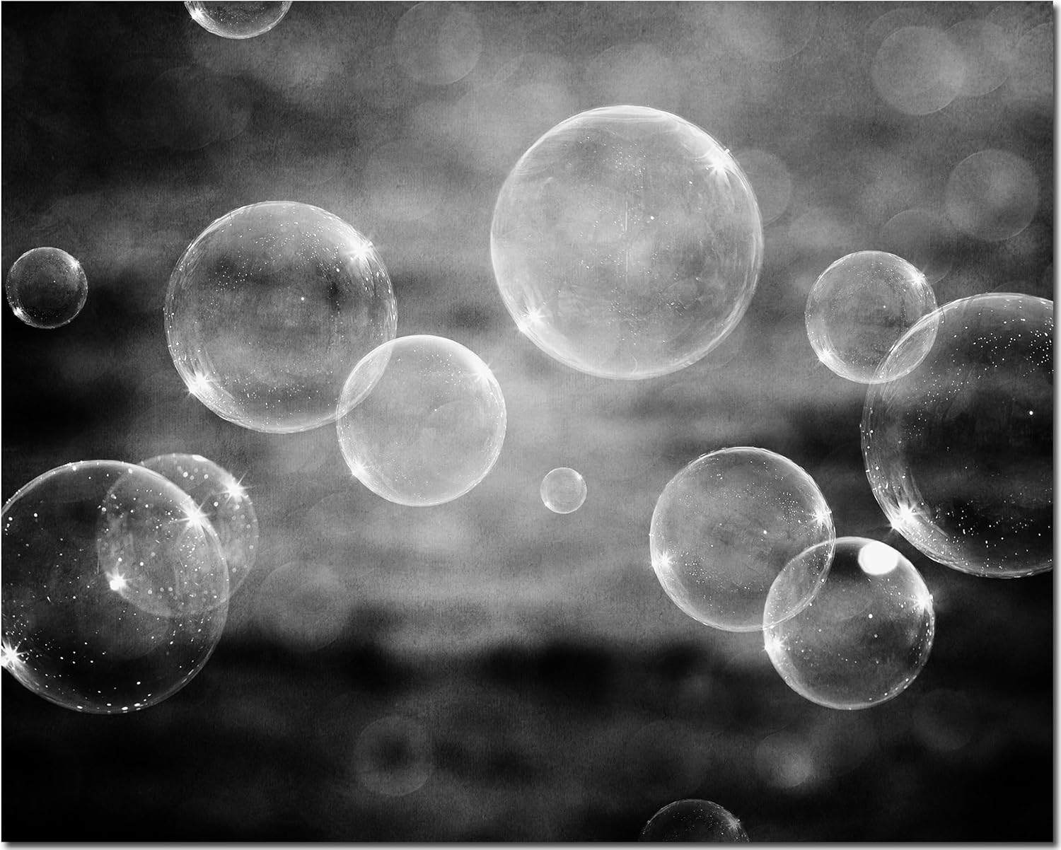 Photographs - LISA RUSSO FINE ART - Black and White Bathroom Wall Art 16x20” Unframed Print - Bubbles Picture for Kids Bathroom Decor, Abstract Nursery Artwork, Bath Picture - Not Framed
