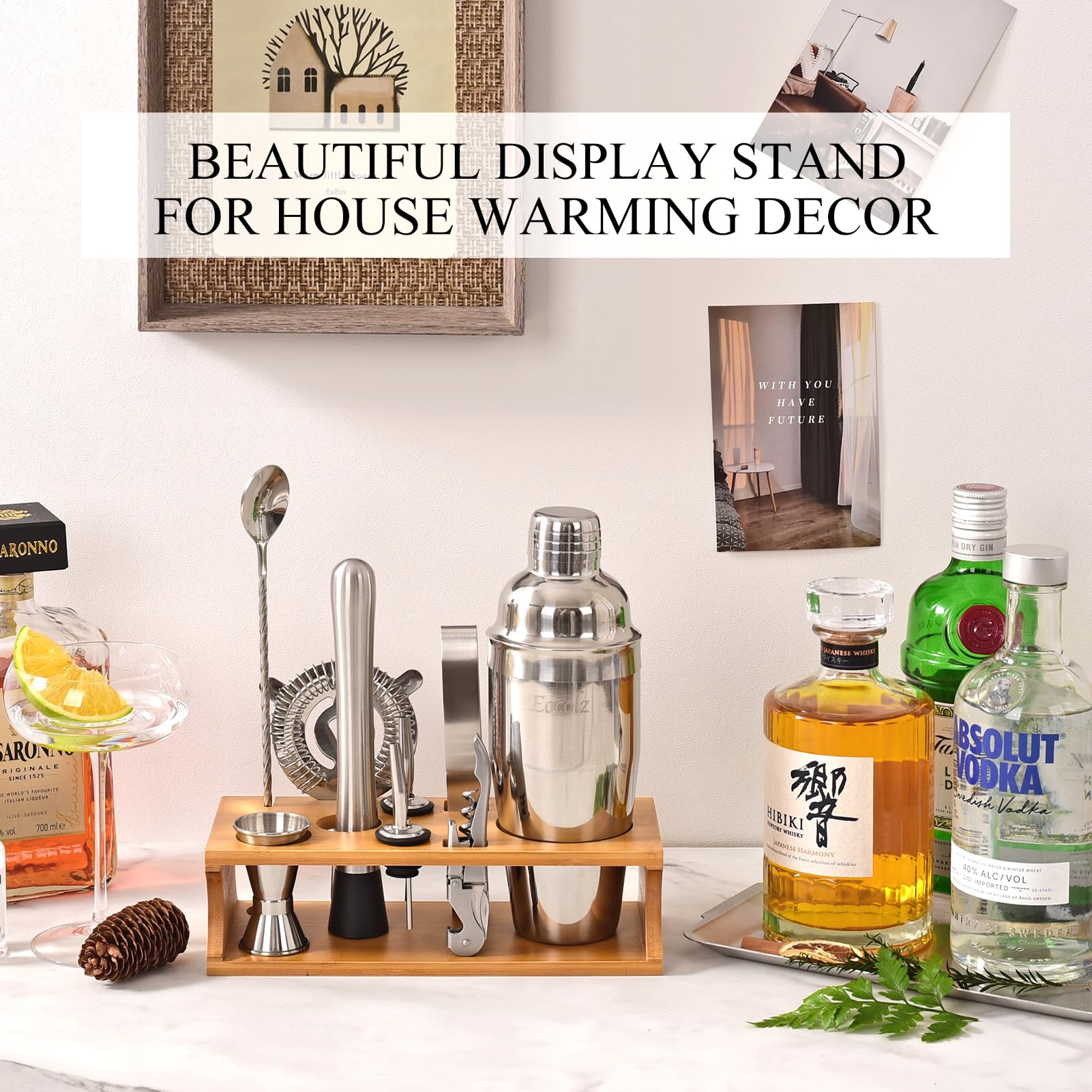 Bartender Kit Cocktail Shaker Set with Stand Bar Tool Bar Set for Drink Mixing Home Bartending Kit 11-Piece Bar Cart Accessories: Martini Shaker, Mixer Spoon, Jigger, Muddler, Strainer & Recipes Gifts - Image 4