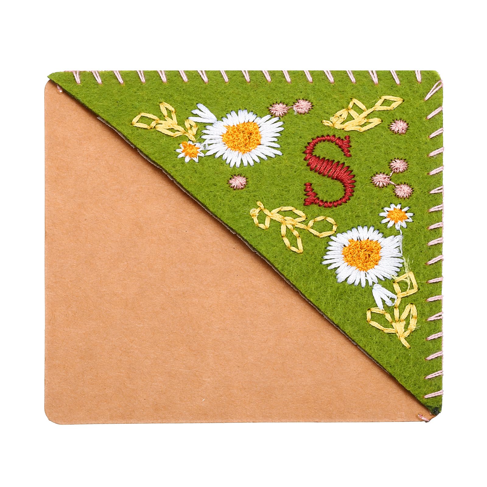 PATIKIL Personalized Embroidered Corner Bookmark, Cute Flower Felt Stitched Triangle Book Mark Page Marker for Women Men Book Lovers Teachers, Green, Letter S