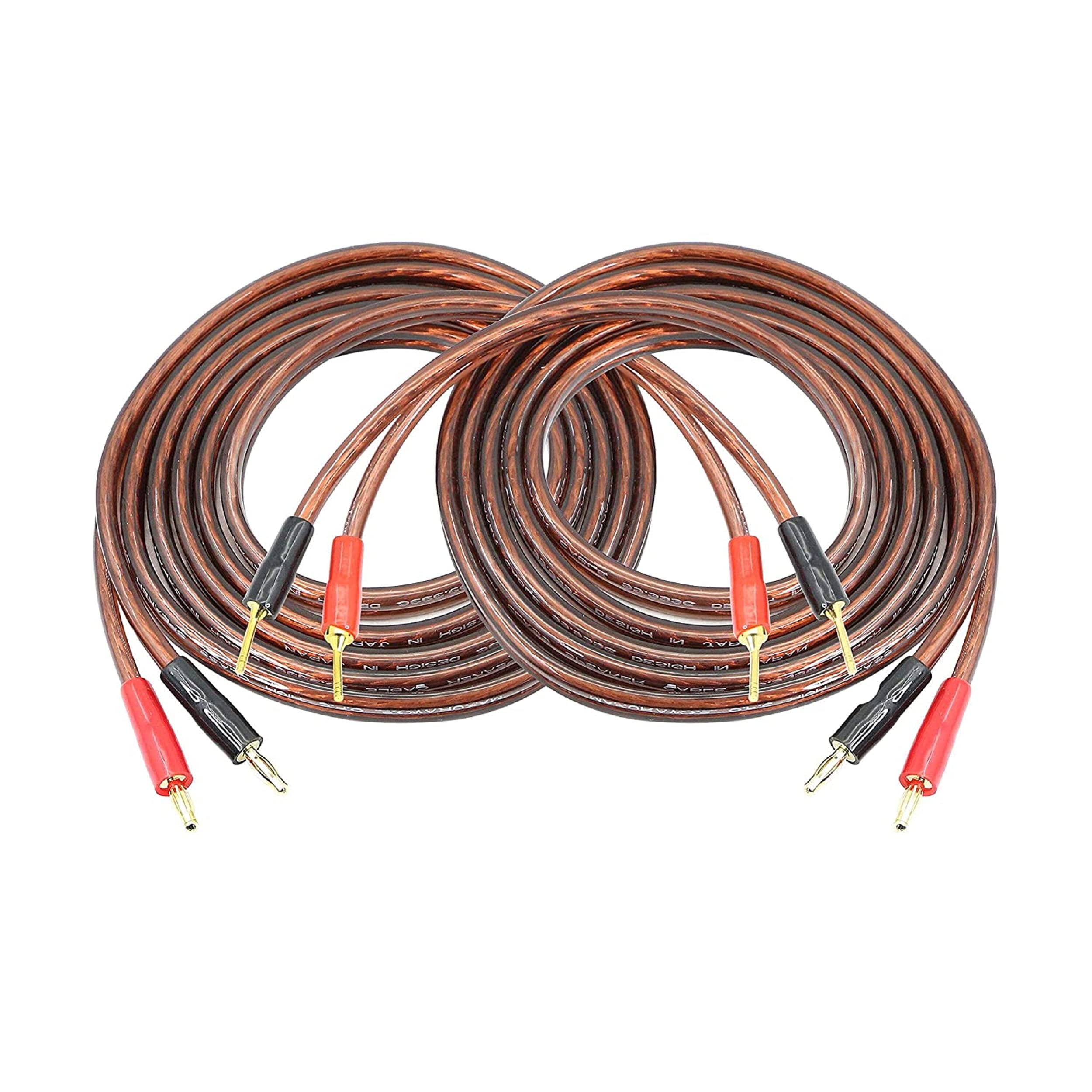 MEIRIYFA HiFi OFC Speaker Cable with Banana Plug to Pin Plug, 2M, 2-Pack (4 Spades & 4 Banana Plugs), Compatible with Amplifier & Speaker