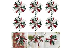 AIMUDI White Green and Red Velvet Curly Bows for Gift Wrapping 6.5'' Christmas Curly Bows Self Adhesive Gift Bows for Christmas Gifts, Treat Bags, Wine Bottles Party Holiday Decorations - 6 Counts