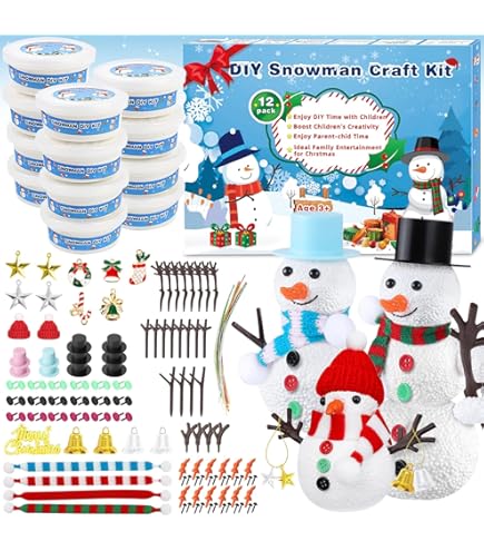 Kit Bricolage Bonhomme De Neige - 12 Sets Pâte à Modeler Séchage à L'air, Accessoires Inclus | Activité Manuelle Noël Pour Enfants - 12