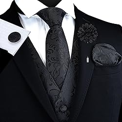 GUSLESON Black Vest Floral Suit Vest Tie and Bow