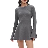 TVUHI Women Spring Fall Winter Casual Sweater Dress Crew Neck Mini A-Line Knit Flare Sleeve Pullover Sweaters Dresses