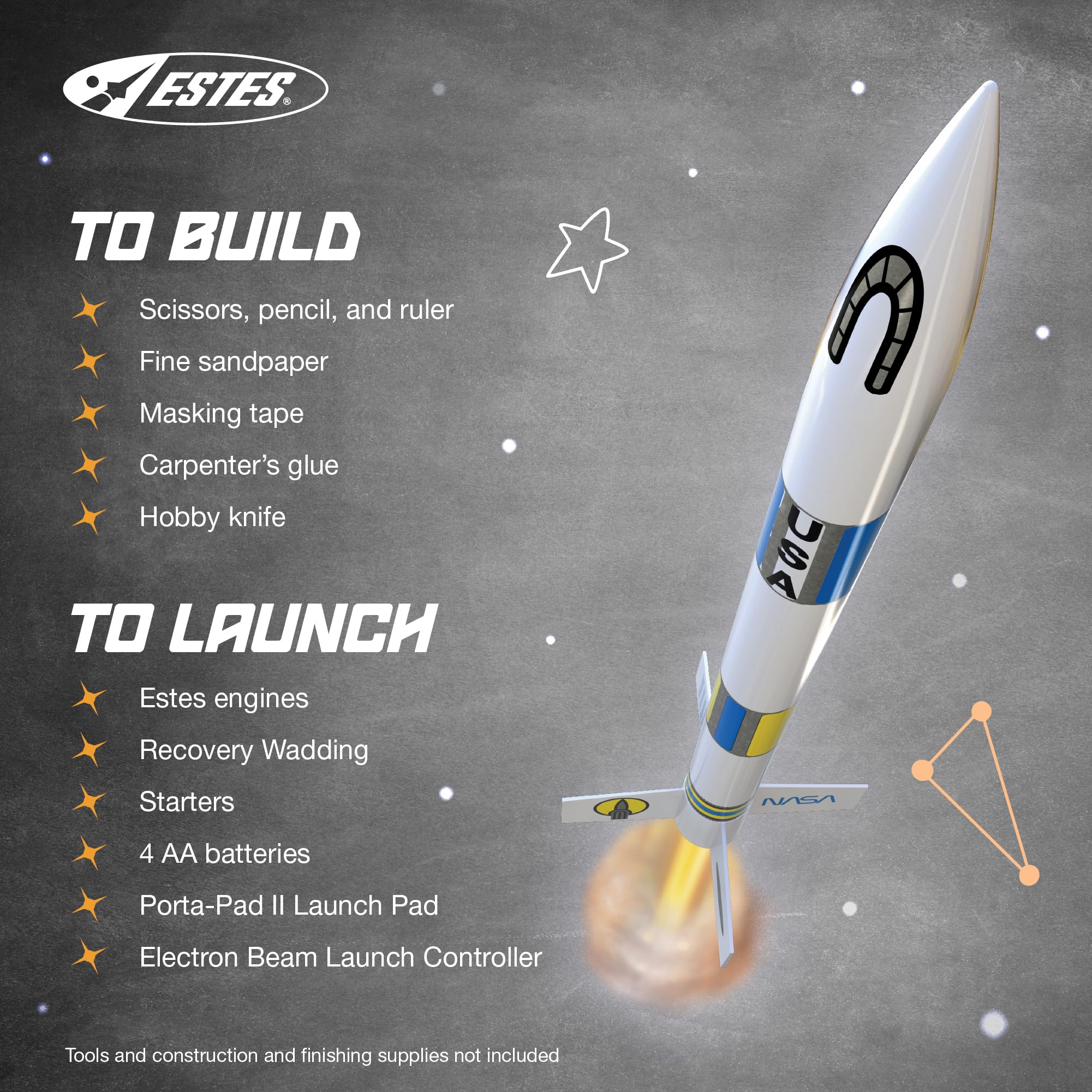 Estes 2008 Generic E2X Rocket-Building Kit, Beginner Customizable Flying-Rocket-Model Kit for Ages 10+