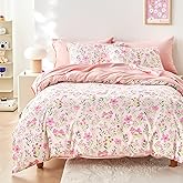 Wake In Cloud - Floral Comforter Set, Botanical Flower Cottagecore Shabby Chic Aesthetic for Women Teen Girls, Soft Lightweight Dorm Bedding, 3 Pieces, Light Pink, Full Size