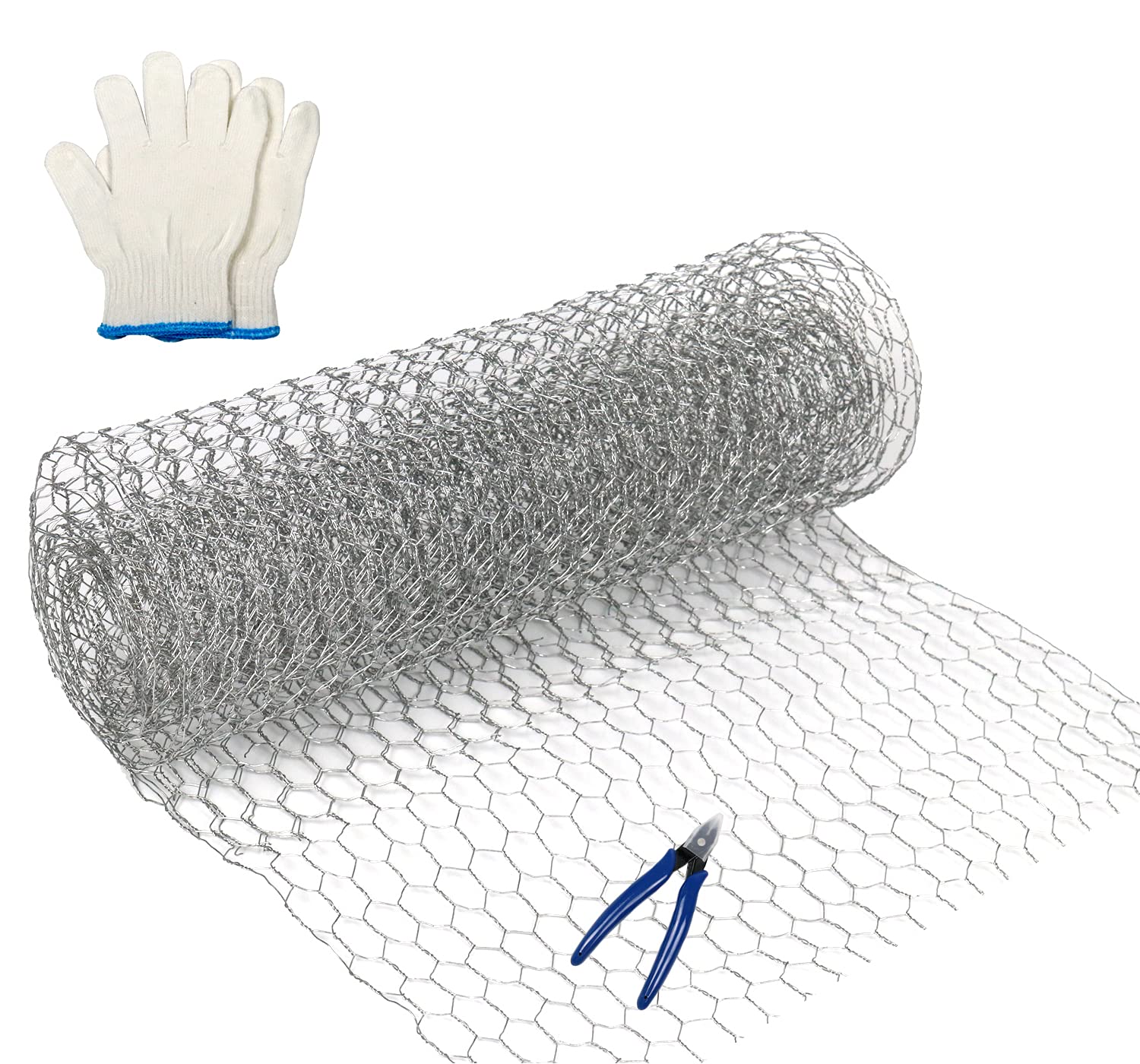 Feizeisun Chicken Wire Mesh, 350mm x 3m (3 Sheets) Chicken Wire for DIY Crafts, Lightweight Galvanized Hexagonal Garden Wire Netting Fence with Cutting Pliers and Gloves