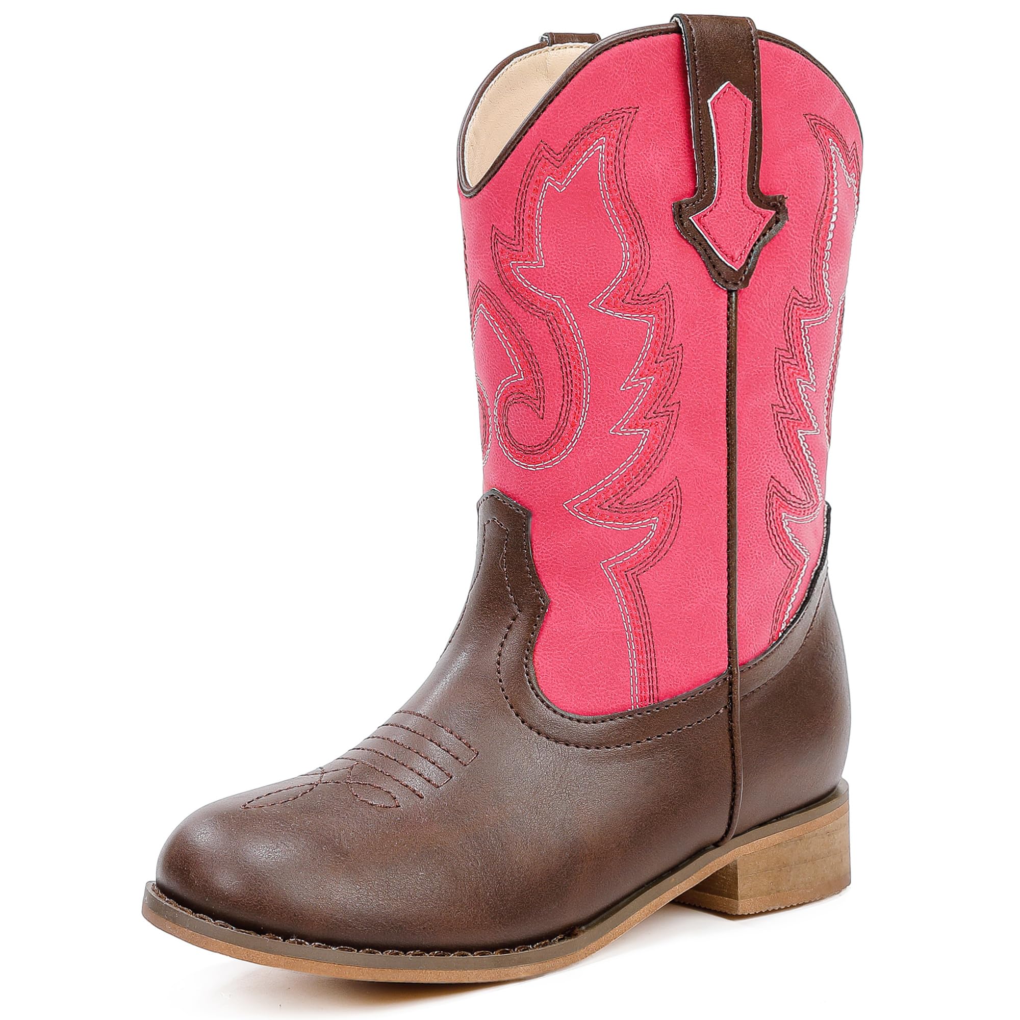 Motasha Girls Cowgirl Boots Toddler Girls Boots Brown Cowboy Boot for Girl Size 2 Little Big Kids Boot Western Riding Shoes Party Birthday Christmas (M7101 Brown Red 2) Image