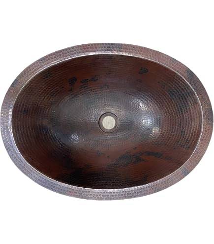 SimplyCopper 19-Inch Rustic Oval Copper Drop-In Bathroom Sink – Rio Grande Patina, 18-Gauge Hand-Hammered Copper