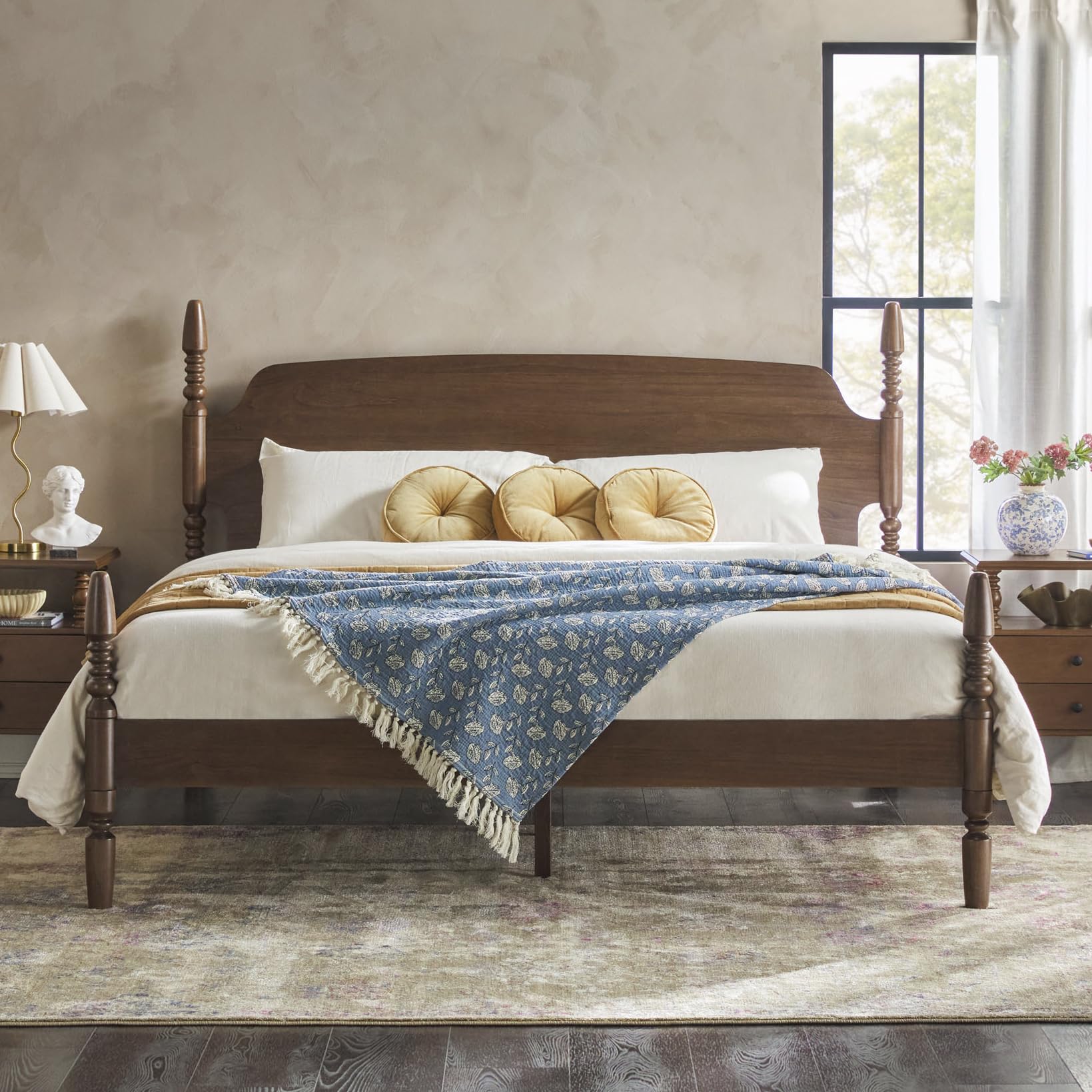 Photo 1 of Walker Edison EZ Assembly Traditional Wood Spindle Post Bed, No Box Spring Bed Frame, Modern Farmhouse Bed, King Size, Dark Brown