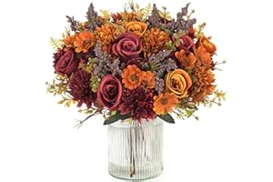 Dremisland Artificial Flowers Like Real Artificial Bouquet 4 Packs Silk Artificial Roses Bouquet with Daisy Chrysanthemum Ora