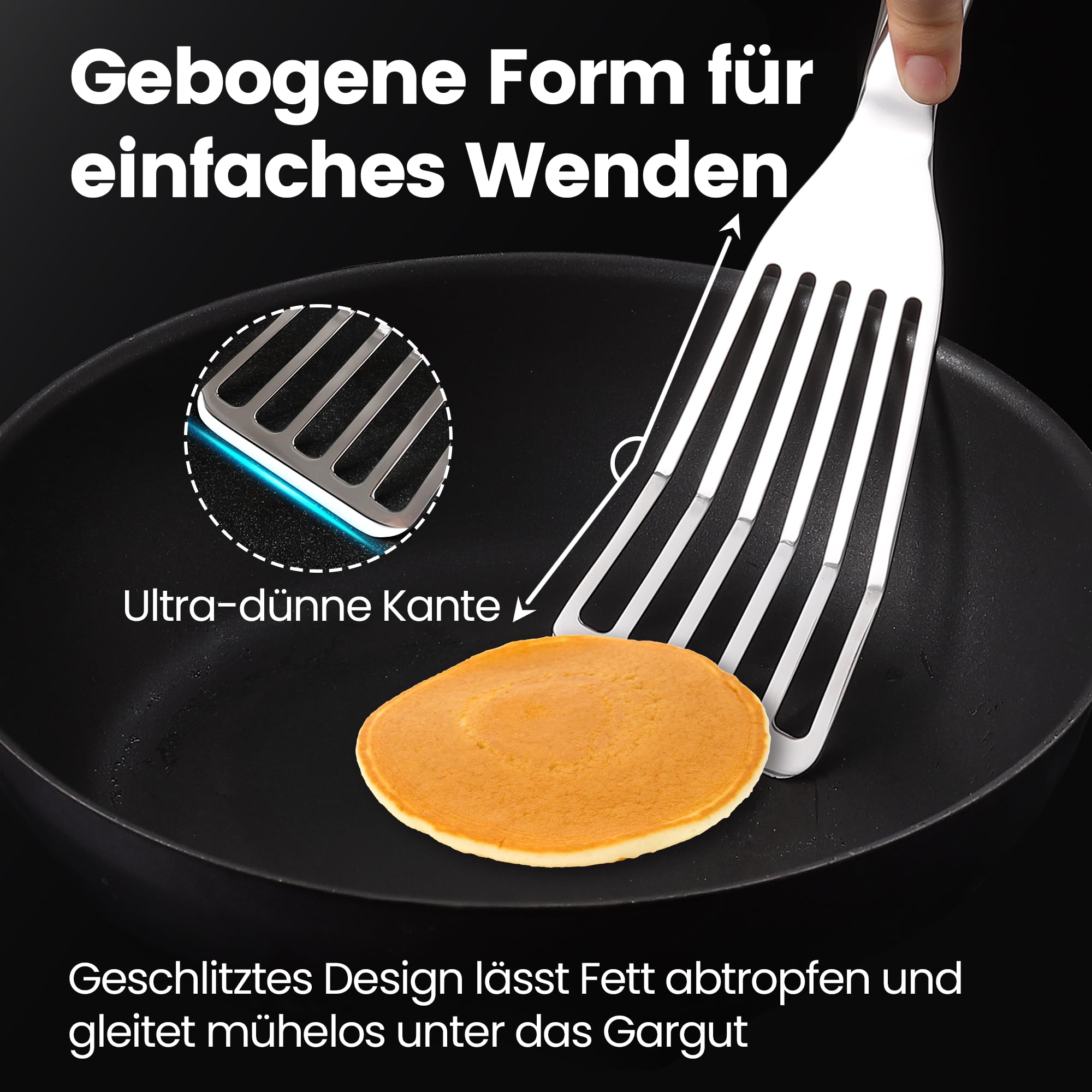 Pfannenwender Set aus rostfreiem Edelstahl für Fisch & Fleisch - Kleiner & Großer Pfannkuchenwender - Pfannenwender Edelstahl - Küchenhelfer 5 Jahre Ersatz 2