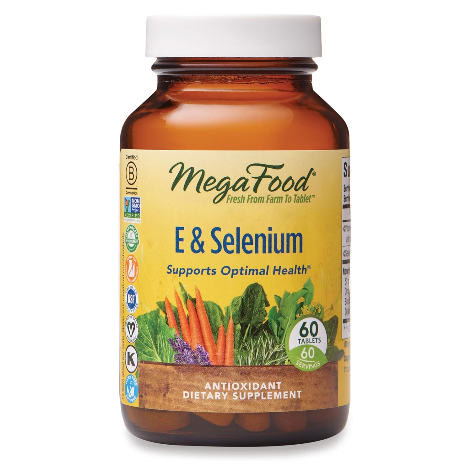 MegaFood, E & Selenium, Supports Optimal Health, Antioxidant Supplement Vegan, 60 Tablets (60 Servings): Health & Personal Care