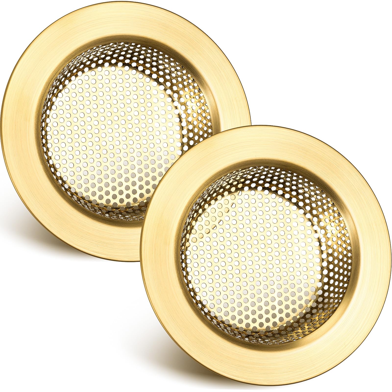Photo 1 of Retisee 2 Pcs Sink Strainer Stainless Steel Kitchen Sink Drain Strainer Basket Cover Mesh Hair Food Catcher, Large Wide Rim of 4.4 Diameter(Brushed Gold)