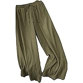 Verdusa Women's Plus Size Textured Wide Straight Leg Loose Pants Casual Long Trousers with Pockets