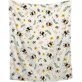 Sunflower Floral Bee Blanket - Plush Flannel Throw for Couch, Bed, Sofa - 40"x50" Flower Decor for Girls Boys - Gift for Bee Lovers - All Seasons