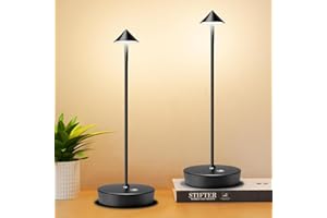 Tpczqj Set of 2 Rechargeable Cordless Table Lamp, 6000mAh LED Battery Operated Desk Lamp 3 Color Touch Dimming Portable Outdoor Waterproof Table Light for Patio/Restaurant/Dining/Home(Black)