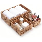 3 Pack Wicker Storage Basket, Natural Woven Water Hyacinth Storage Basket for Shelf Organizing