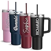 Be Burgundy Personalized 40 Oz Tumbler with Handle & Straw, Engraved Name Stainless Steel Travel Mug, Insulated Coffee Cup Gift for Men & Women - Black