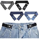 KAIOULU 4PC No Buckle Free Elastic Belt Set, Comfortable Adjustable Invisible Stretch Belts for Women & Men, Versatile Elastic Belt Invisible No Buckle for Jeans, Shorts, Pants