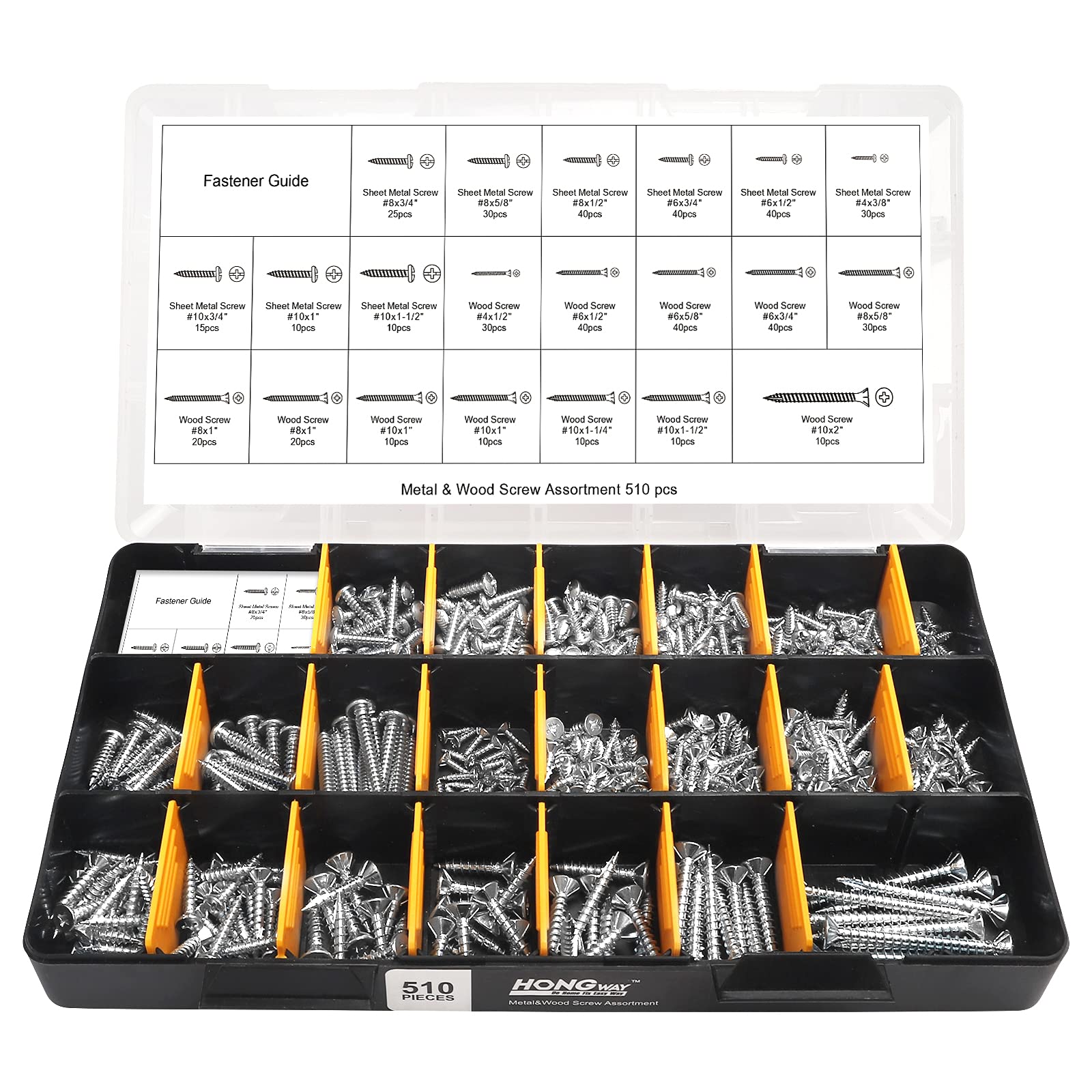 HongWay 2000pcs Hardware Assortment Kit, Nuts and Bolts Assortment Kit with 64 Sizes Bolts, Nuts & Washers Assortment and Metal & Wood Screw Organizer (3 Trays)