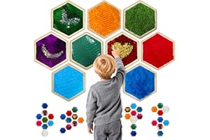 LILXIU 16 PCS Sensory Wall Panel with 9 Wooden Frame Replaceable Flip Sequin Board Textured Sensory Mats for Wall and Floor E
